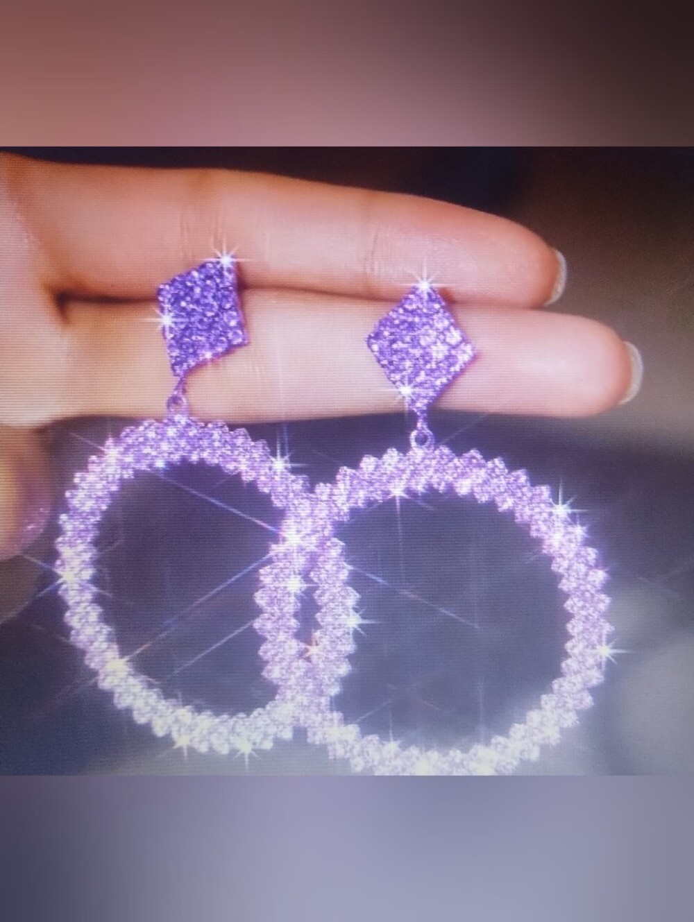 Sparkling Purple Hoop Drop Earrings - Women's Jewelry